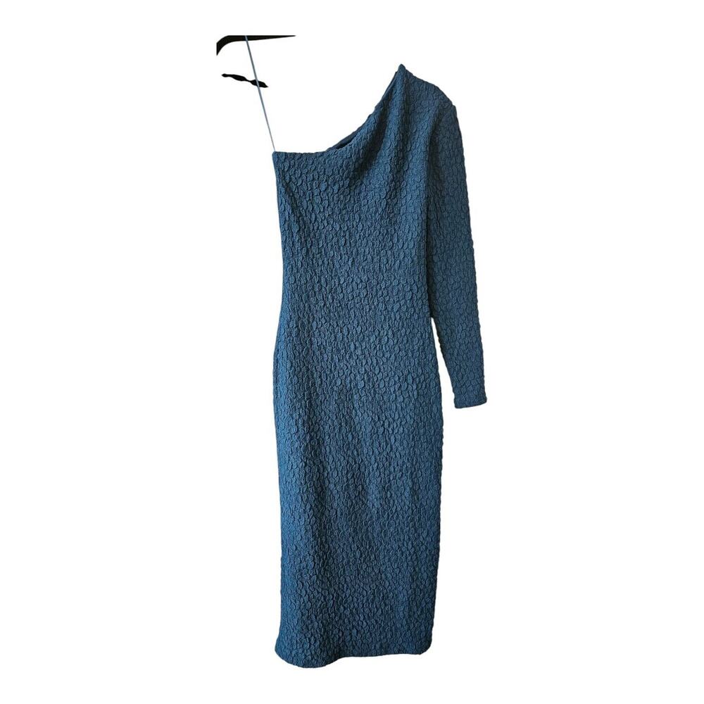 Bardot Dress SMALL Blue Textured One Sleeve Stretchy Bodycon Long Anthropologie